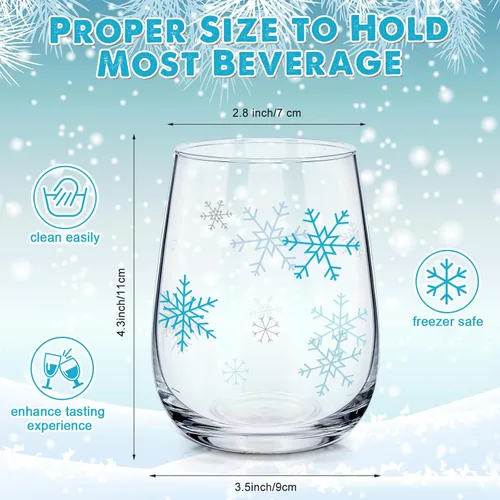 Vista 2 de Maxcheck Juego de copas de vino de invierno con copos de nieve, juego de 6 copas sin tallo con diseño de copo de nieve, regalo de cumpleaños