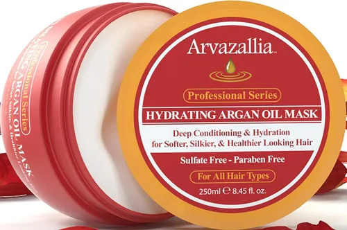Vista 2 de Arvazallia Paquete de mascarilla hidratante de aceite de argán y productos de tratamiento capilar de aceite de argán de primera calidad, hidratación