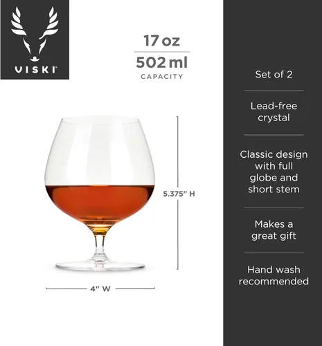 Vista 3 de Juego de copas de brandy Viski Wingback, copas de vino con tallo, copa de cóctel de regalo, perfectas para bourbon, ron de centeno, whisky escocés