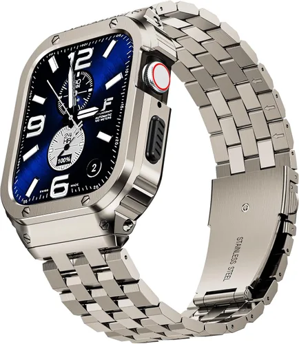 Vista 14 de SUPLINK Estuche de acero inoxidable y correa compatible con Apple Watch de 41 mm, 40 mm, 38 mm, protector de goma resistente para iWatch Apple Watch