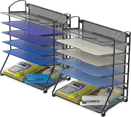 Vista 11 de SimpleHouseware - Bandeja organizadora para documentos de escritorio con 6 bandejas Bandeja de cartas de escritorio que ahorra espacio