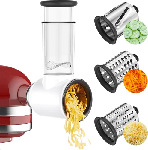 Vista 7 de Accesorio rebanador triturador de acero inoxidable para batidora de pie KitchenAid, máquina de ensalada con rebanadora de verduras