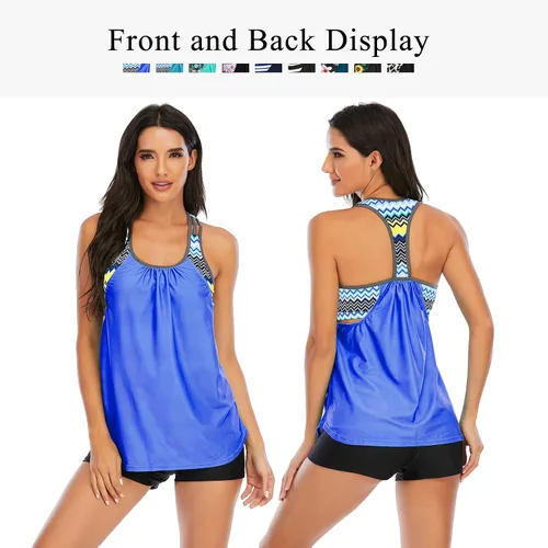 Vista 3 de Zando Trajes de baño tankini para mujer, trajes de baño deportivos para mujer, traje de baño deportivo de dos piezas para mujer, parte superior