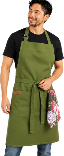 Vista 27 de Delantal de cocina 100% algodón con 2 bolsillos, delantal de chef ajustable para cocinar, hornear barbacoa, delantal unisex