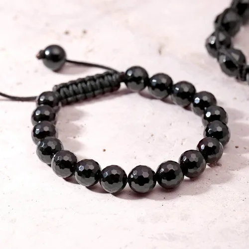 Vista 4 de Pulsera unisex con piedras preciosas azules, turquesa, negro, ónix, marrón, ojo de tigre, howlita blanca, inspiradas en Shamballa, apilable de 0.394