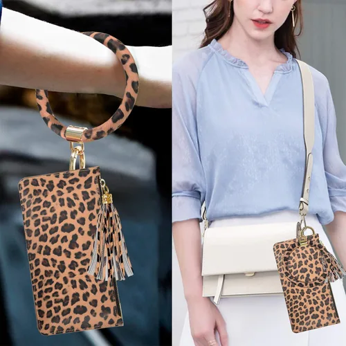 Vista 6 de Llavero-brazalete, brazalete de cuero con borla para mujer, Leopard 2