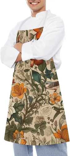 Vista 4 de Personalized Retro Pattern Adult Apron, Kitchen Cooking Aprons for Woman Man, Adjustable Bib Apron with Pocket for Baking, BBQ Crafting Outdoors