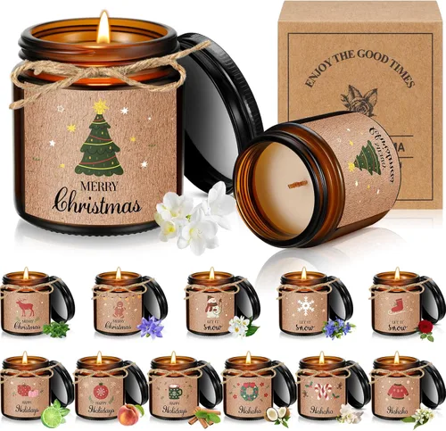Vista 9 de MTLEE 12 velas perfumadas de Navidad en frascos a granel, regalos