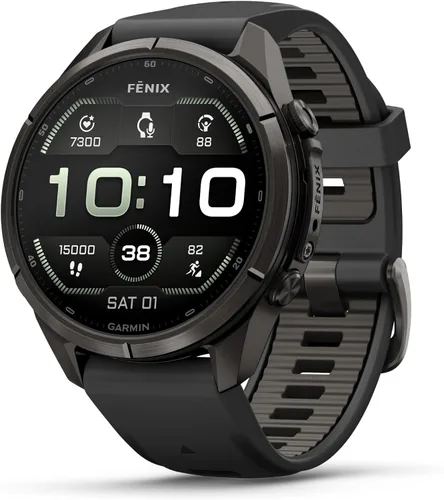 Vista 24 de Garmin fēnix® 9 Pro, titanio, 1.850 in, naranja otoño/naranja chispa