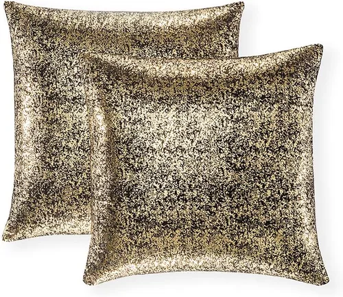 Vista 39 de Xinrjojo Juego de 2 almohadas brillantes en negro y dorado, almohadas suaves y brillantes decorativas, juego de fundas de almohada cuadradas negras