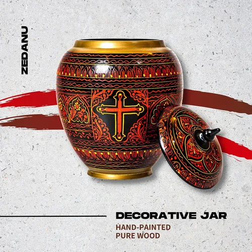Vista 2 de Tarro de madera con tapa, tarro decorativo, tarro de madera hecho a mano, tarro decorativo para decoración del hogar, hermoso centro de mesa