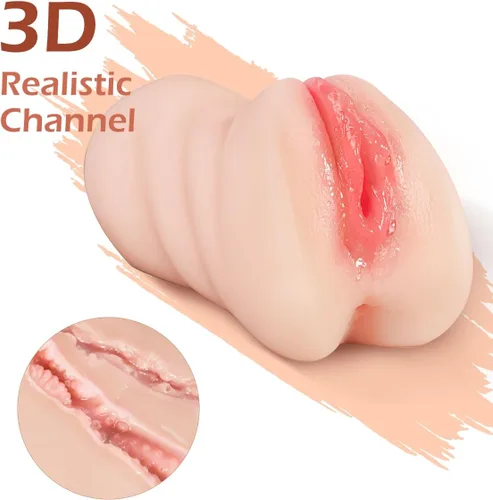 Vista 3 de Masturbadores masculinos de bolsillo 3 en 1 con cara realista, muñeca sexual con boca texturizada realista, vagina y ano apretado, masturbador