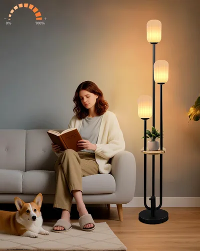 Vista 24 de Lámparas de Pie Regulables de Flores con Mesa, Lámpara de Pie Floral de 2 Luces, 3000K Blanco Cálido Estilo Candelabro Lámpara de Pie Moderna