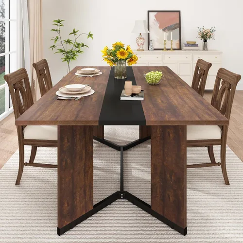 Vista 3 de chartustriable Mesa de comedor para 4 a 6 personas, mesa de cocina moderna grande de 71 pulgadas con diseño de camino de mesa integrado, mesa
