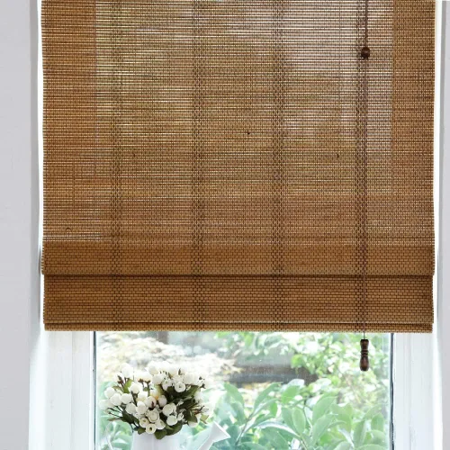 Vista 4 de LETAU Cortinas romanas de bambú para ventana, de arriba hacia abajo, abajo hacia arriba, de madera, filtrado de luz de bambú, patrón 1