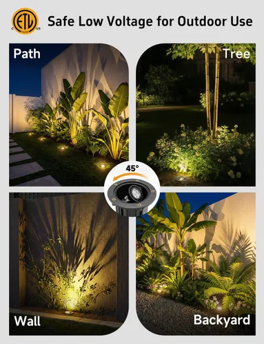 Vista 5 de Gardenreet - Luces de pozo LED de latón - Iluminación en tierra de bajo voltaje para todo clima, luz cableada reemplazable de 12V, bronce antiguo