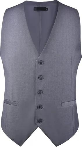 Vista 2 de GUSLESON Chalecos de traje con cuello en V para hombre, color sólido, formal, ajustado, chaleco de negocios