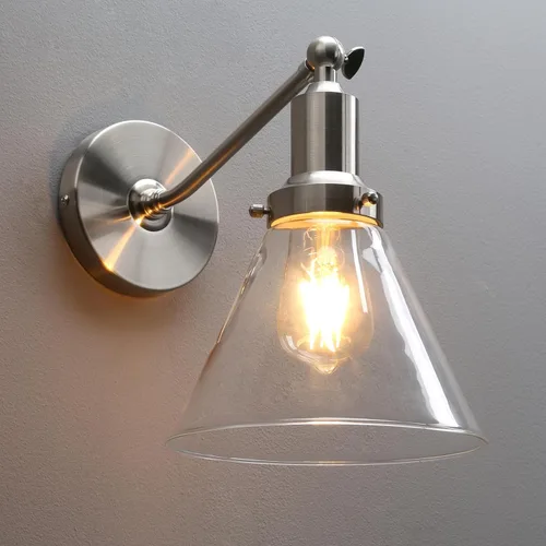 Vista 26 de PERMO Industrial Vintage Slope Pole Wall Mount Single Sconce with 6.7" Oval Dome Clear Glass Shade Antique Gold Wall Sconce Light Fixture