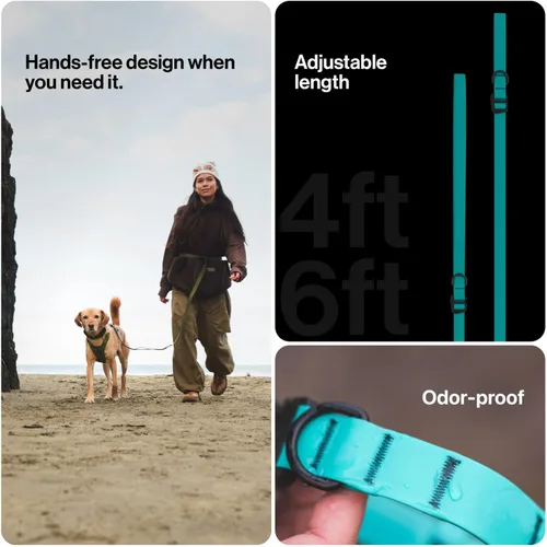Vista 3 de Säker Kelp™ Correa Impermeable para Perros – Resistente, A Prueba de Olores, Correa para Perros Ajustable de 4 a 6 pies de Largo con Mosquetón