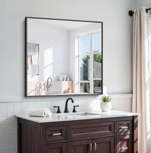 Vista 16 de KOCUUY Espejo de baño negro, espejo rectangular de 24 x 18 pulgadas para sobre el fregadero, espejo de pared decorativo moderno para dormitorio