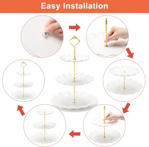 Vista 5 de Coitak Soportes de plástico para cupcakes, soporte para cupcakes de 3 niveles, bandeja de torre de postre para fiesta de té, cumpleaños y boda