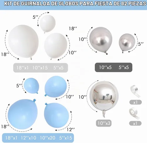 Vista 2 de Jobkoo Kit de arco de globos azul y blanco, guirnalda de globos de aluminio plateado 4D, globos de látex azul claro y plateado, globos de látex