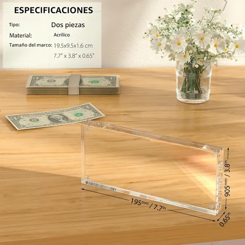 Vista 5 de Estuche de visualización con forma de billete de dólar de 7.8" x 3.9" – Estuche acrílico con marco para billetes de dólar, soporte magnético