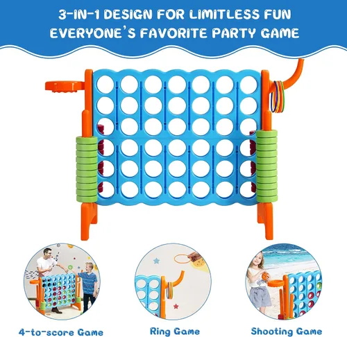 Vista 3 de COSTWAY Juego gigante gigante de 4 a puntuación para niños y adultos, juego de 2.5 pies para interiores y exteriores con aro de baloncesto, juego