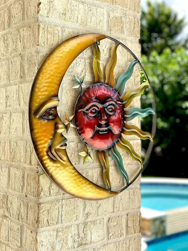 Vista 4 de STC World Sunface Moon Stars Celestial Metal Art Interior Exterior Wall Garden Decor 20