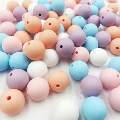 Vista 7 de Cuentas sueltas de silicona de 0.591 in, 50 unidades para collares y pulseras de bricolaje, accesorios de joyería