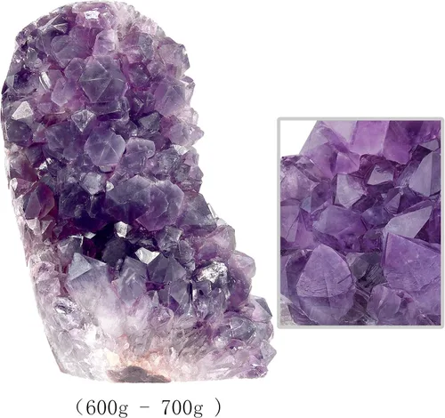 Vista 20 de SUNYIK - Racimo de amatista natural, piedra preciosa en bruto curativa con puntas de cristales, drusa de cuarzo, geoda de mineral, esfera