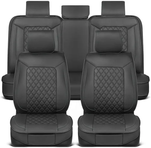Vista 31 de MotorBox Meridian Series - Fundas de asiento de piel napa, fundas clásicas de asiento delantero, de piel sintética de alta calidad, color beige