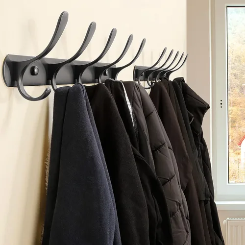 Vista 4 de SKOLOO Perchero de pared moderno, perchero de pared de metal con 5 ganchos, resistente riel de pared para colgar abrigos, chaquetas, ropa, Negro