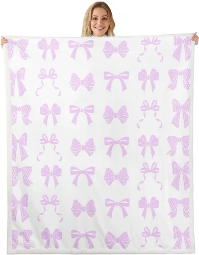 Vista 10 de Manta de franela de forro polar con lazos rosados femeninos de 40 x 50 pulgadas, manta mullida de corazones para el día de San Valentín para sofá