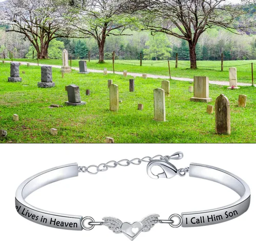 Vista 6 de LQRI Pulsera conmemorativa para la pérdida de un miembro de la familia, regalo My Guardian Angel Lives in Heaven I Call HimHer Grandpa Son Grandma