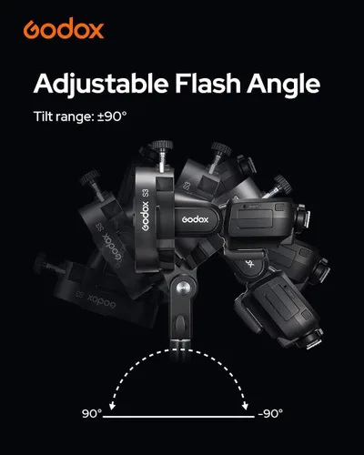 Vista 6 de Godox Soporte Speedlite S3 (S2 Upgrade) para Bowens Mount Holder Softbox Compact Lightweight Flash Bracket for Godox V1 V1Pro V100 AD100ProII