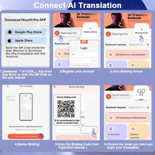 Vista 8 de Auriculares de traducción AI en tiempo real, 144 idiomas 3 en 1, auriculares inalámbricos Bluetooth para iOS y Android, para Blanco