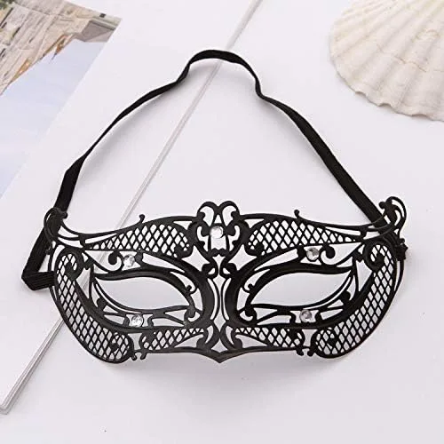 Vista 2 de FaceWood Máscara de mascarada para mujer, máscara de metal ultraligera brillante con diamantes de imitación veneciana, bonita fiesta, noche, baile