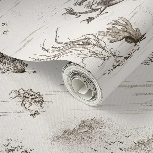 Vista 2 de Spoonflower Papel tapiz para despegar y pegar, diseño vintage de dragón, océano, pulpo, sepia, toile, sirena, steampunk, papel tapiz extraíble