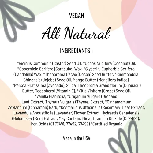 Vista 4 de Mom's Secret Lápiz labial natural, orgánico, vegano, sin gluten, libre de crueldad, paquete delgado, fabricado en los Estados Unidos, 0.07 onzas