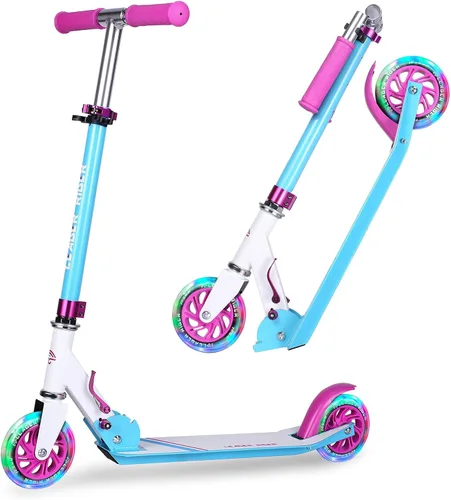 Vista 7 de Kick Scooter - Scooter portátil plegable para niños, diseño plegable ligero con alta visibilidad RGB iluminado LED en ruedas