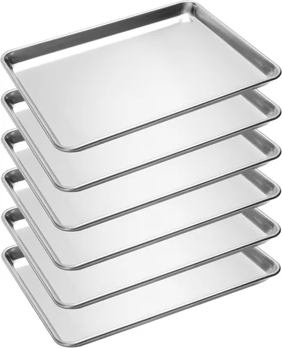 Vista 12 de Paquete de 6 bandejas para hornear de gran tamaño, bandeja de aluminio comercial para galletas, duradera y antiadherente, 15 x 21 pulgadas