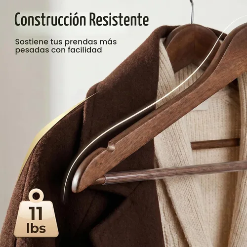 Vista 3 de HOUSE DAY Paquete de 10 perchas de madera resistentes para armario, colgador de madera con acabado liso con barra antideslizante para pantalones