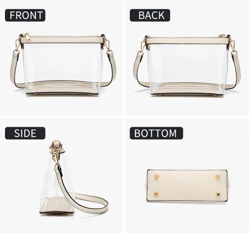 Vista 3 de Y&R Direct Bolsa cruzada 3 en 1 con cremallera transparente con ribete de cuero vegano para estadio, festival, concierto, regalos para el día