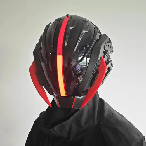 Vista 7 de KYEDAY Máscara punk cosplay para hombres, máscaras samuráis de cosplay, regalos para fiesta de Halloween, accesorios de festival de música