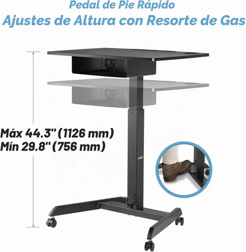 Vista 4 de AVLT Escritorio con pedal de pie ajustable de 44 pulgadas de altura con Carrito de escritorio neumático para computadora portátil de 3 pies y 8