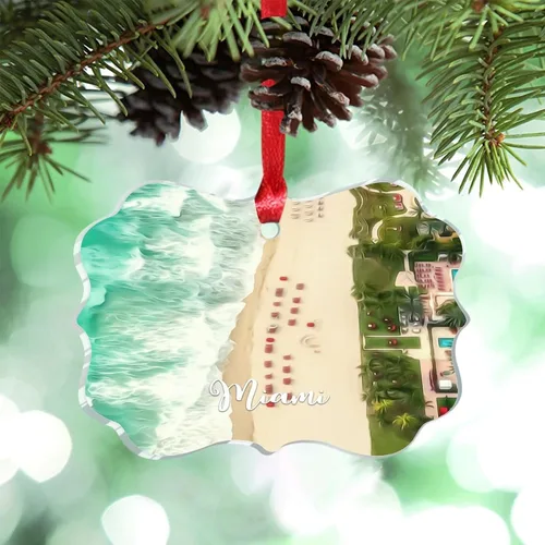 Vista 27 de Florida USA - Adornos de Navidad acrílicos de Miami, paisaje urbano, decoraciones de Navidad para árbol de viaje, recuerdo, adornos de Navidad