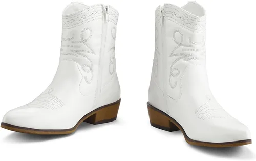 Vista 2 de mysoft Botines de vaquero occidentales de moda para mujer, botines cortos de tacón bajo