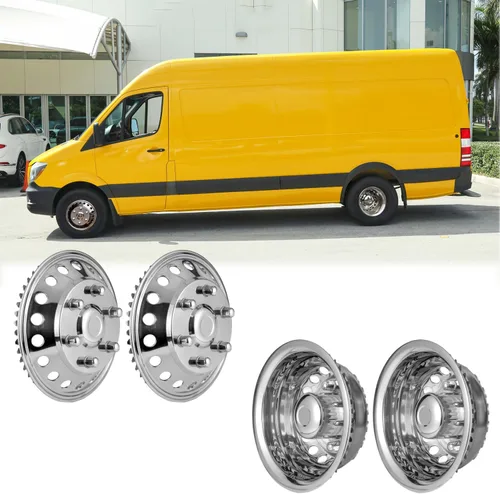 Vista 3 de Juego de simuladores de rueda de acero inoxidable pulido de 16 pulgadas para doble rueda, compatible con Dodge, Mercedes y Freightliner Sprinter Van