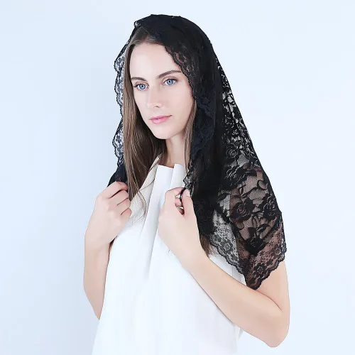 Vista 2 de Encaje Mantilla Capilla Católica Velo Cubierta de Cabeza para Iglesia Latina Mass